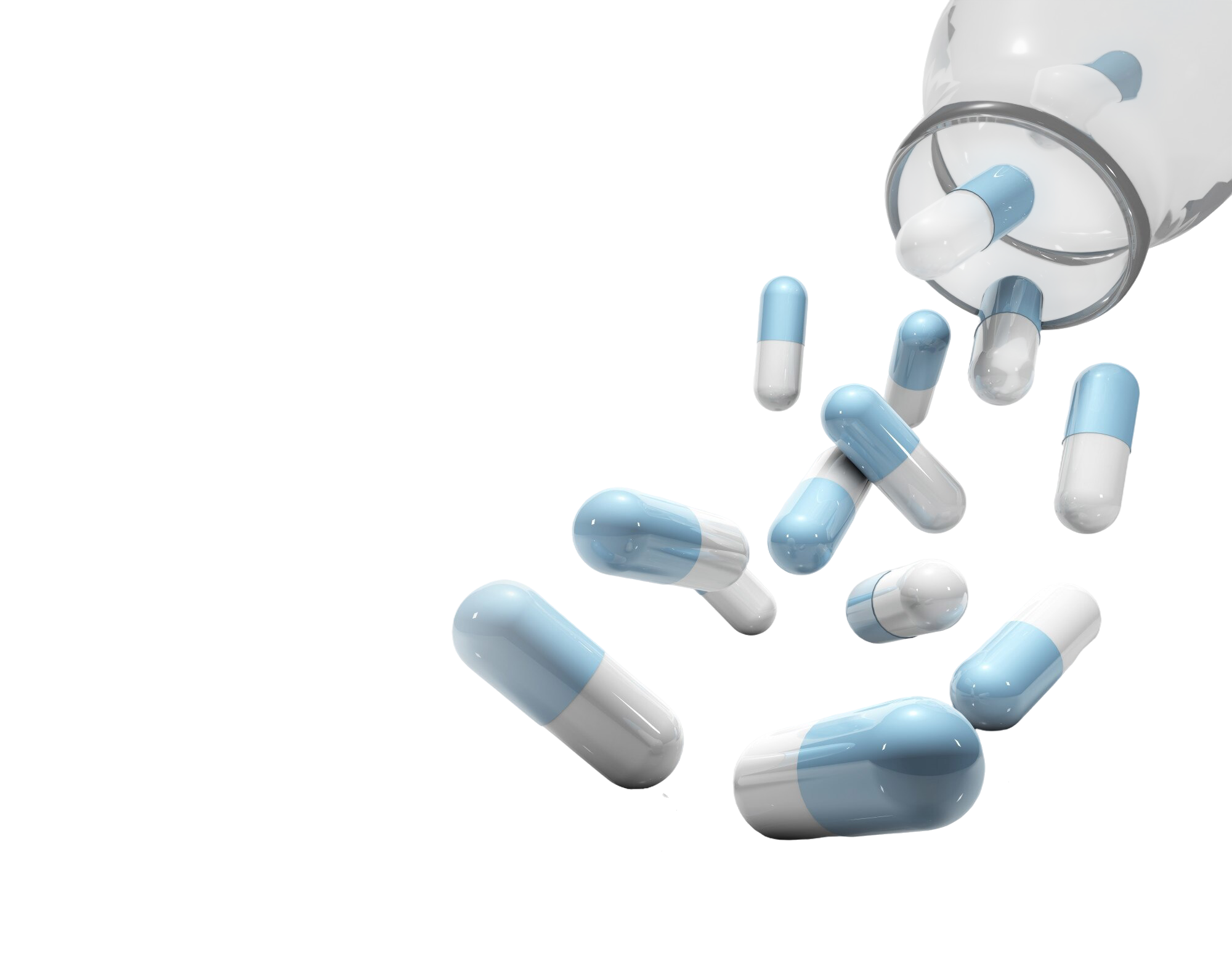 medicine capsules flying falling out glass container