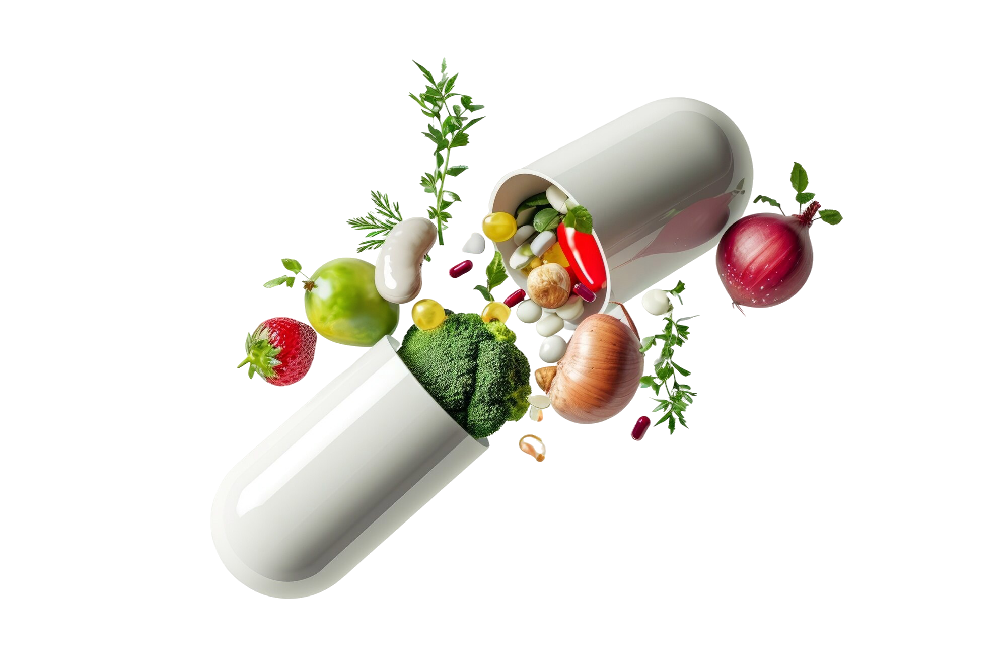 view healthy food incased pill shaped container